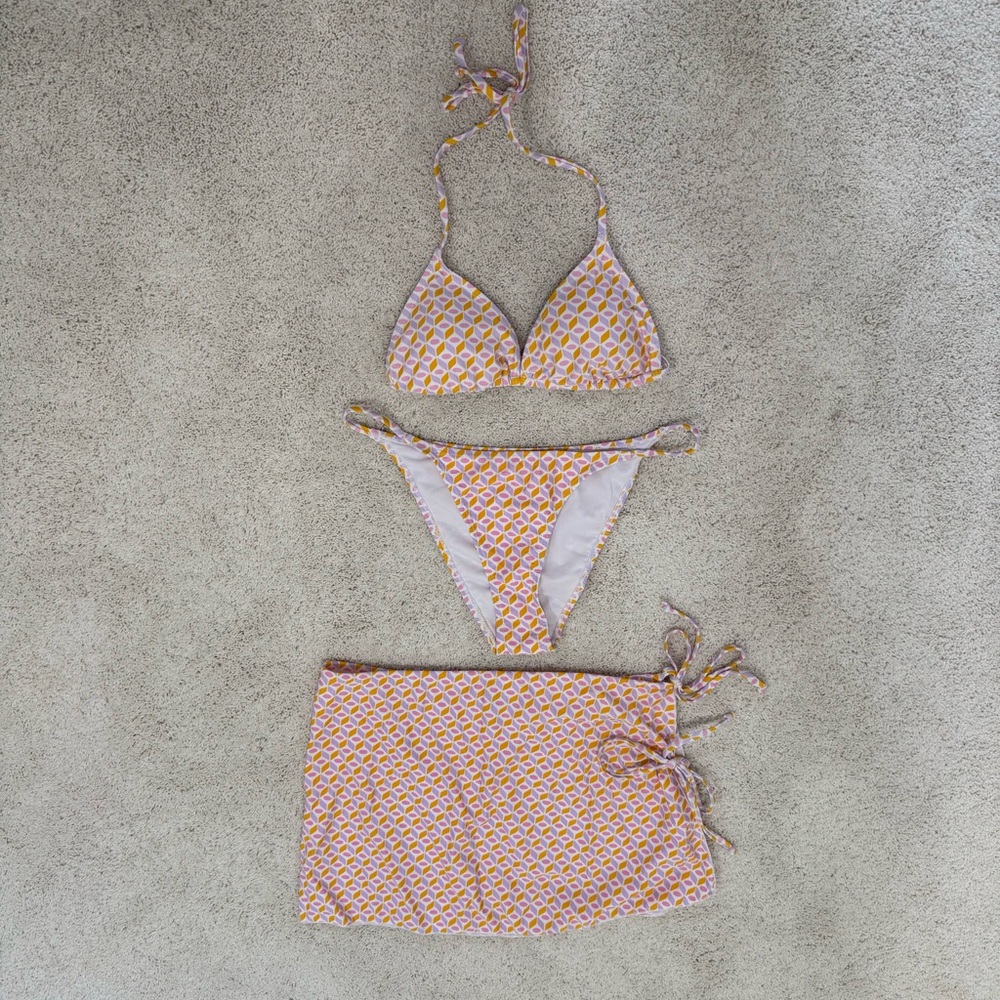 NEW Cabana Del Sol Orange and Purple 3-Pce Bikini Set with Skirt Size L NWOT